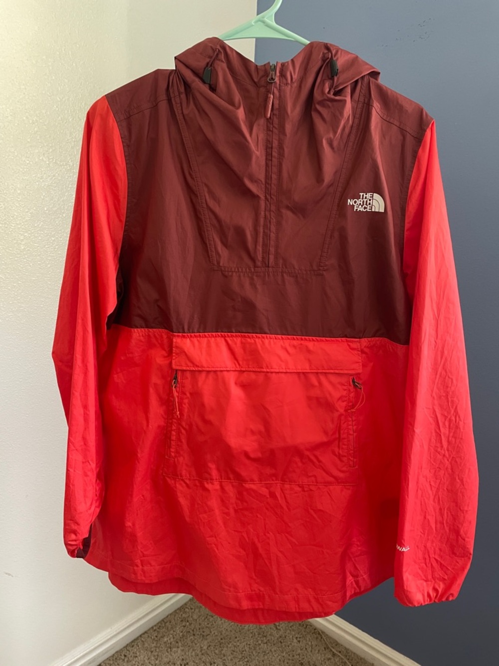 The North Face Women’s Two-Tone Red and Maroon Hooded Rain Pullover Fanny pack -